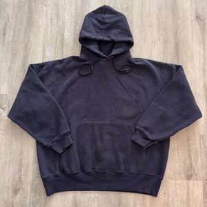 Vintage Bay Sport Hoodie Mens Large Navy Blue Pullover Fleece Blank Sweatshirt